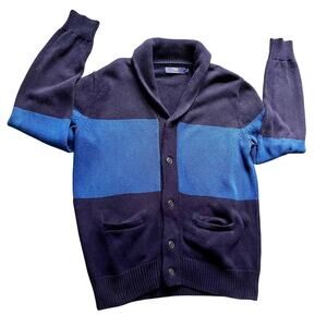 J. Crew Knit Cardigan Sweater Mens Size Large Navy Blue Knit Shawl Collar Button